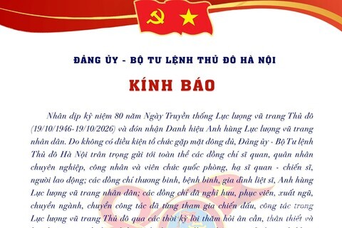 Đảng ủy Bộ Tư lệnh Thủ đô Hà Nội - Kính báo